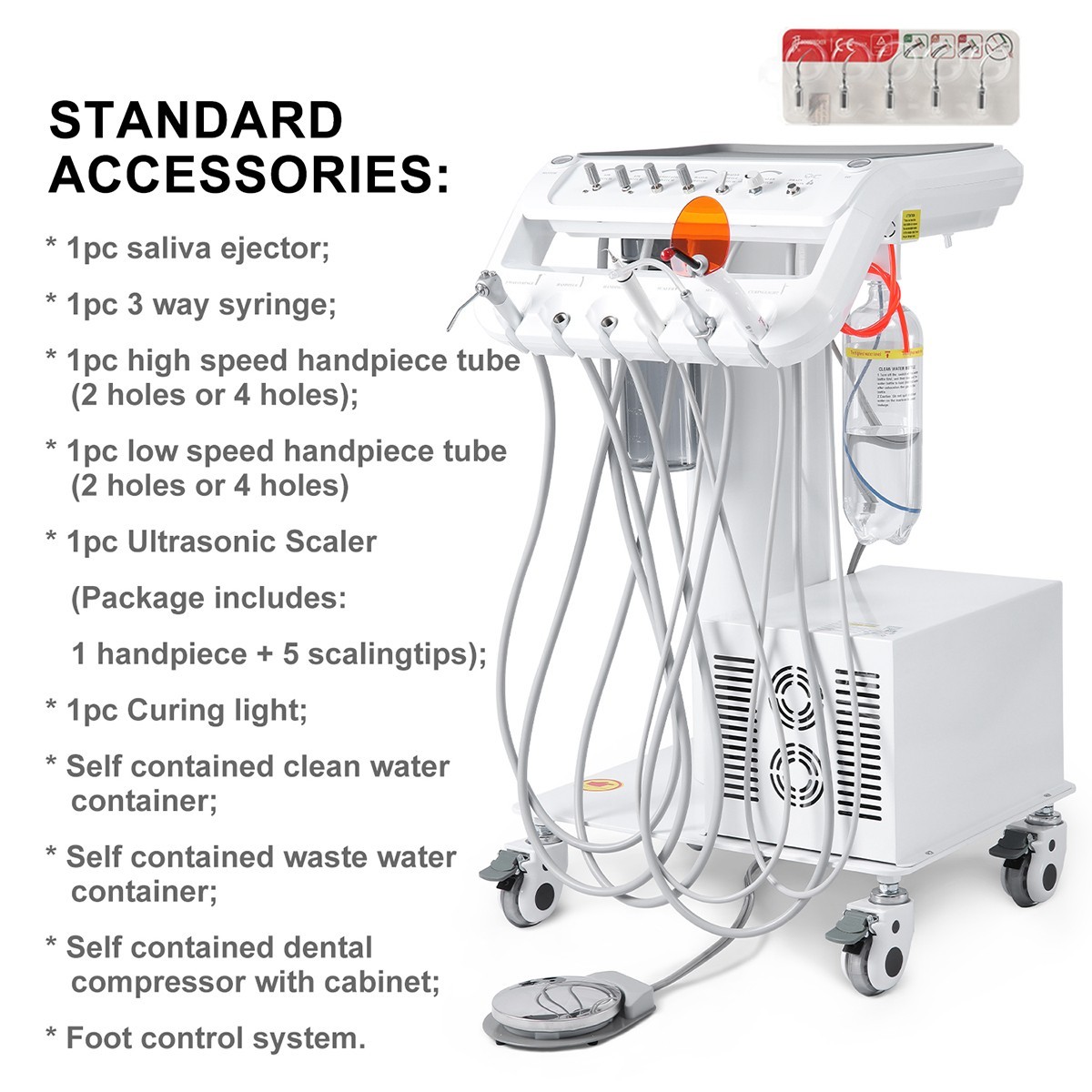 Dental Portable Delivery Unit System Air Compressor Cart /w+ Surgical Lamp Light