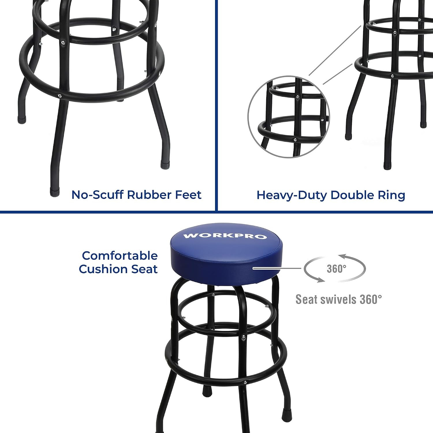 W112003 Garage Shop Stool, Heavy-Duty Steel Construction Garage Stool, Swivel Cu