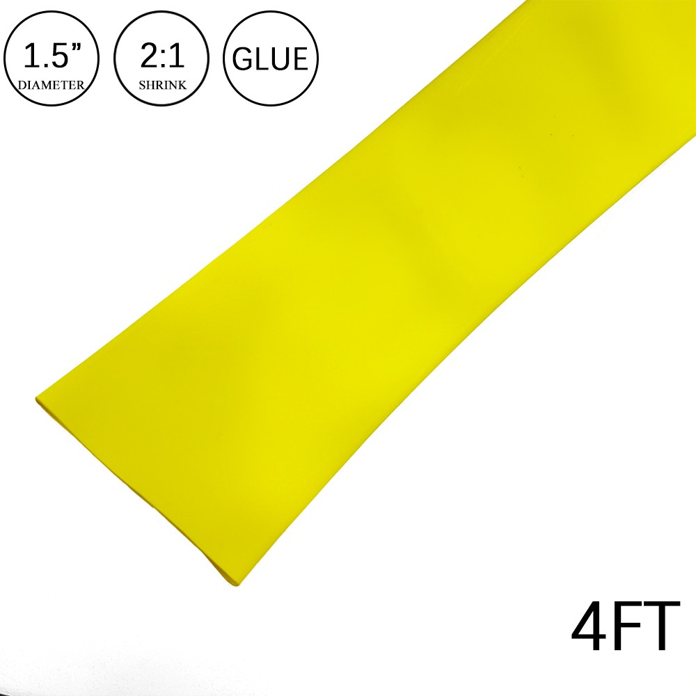 2:1 Heat Shrink Tubing 1.5″ 4FT Yellow Glue Waterproof Dual Wall Wires Wrap