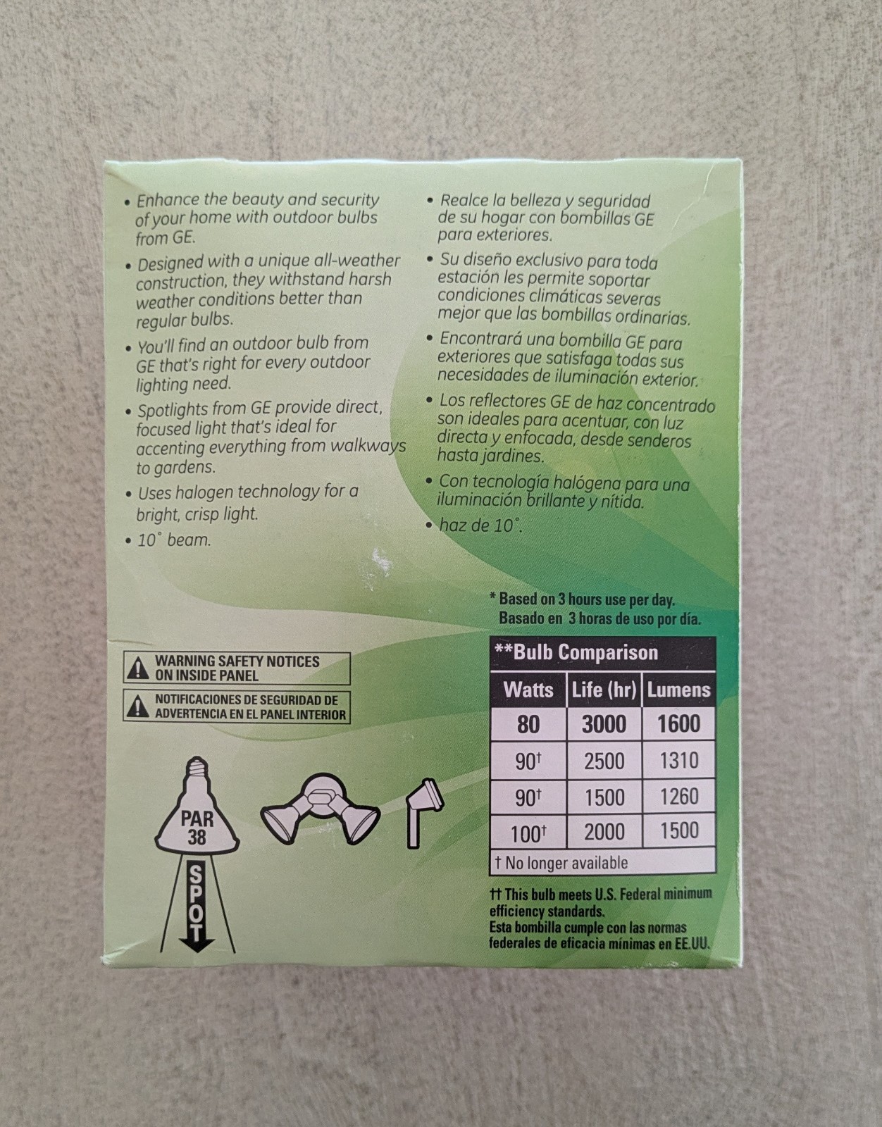 GE Halogen Indoor Outdoor Spotlight Bulb 80W PAR38 1600 Lumens 66302 NEW