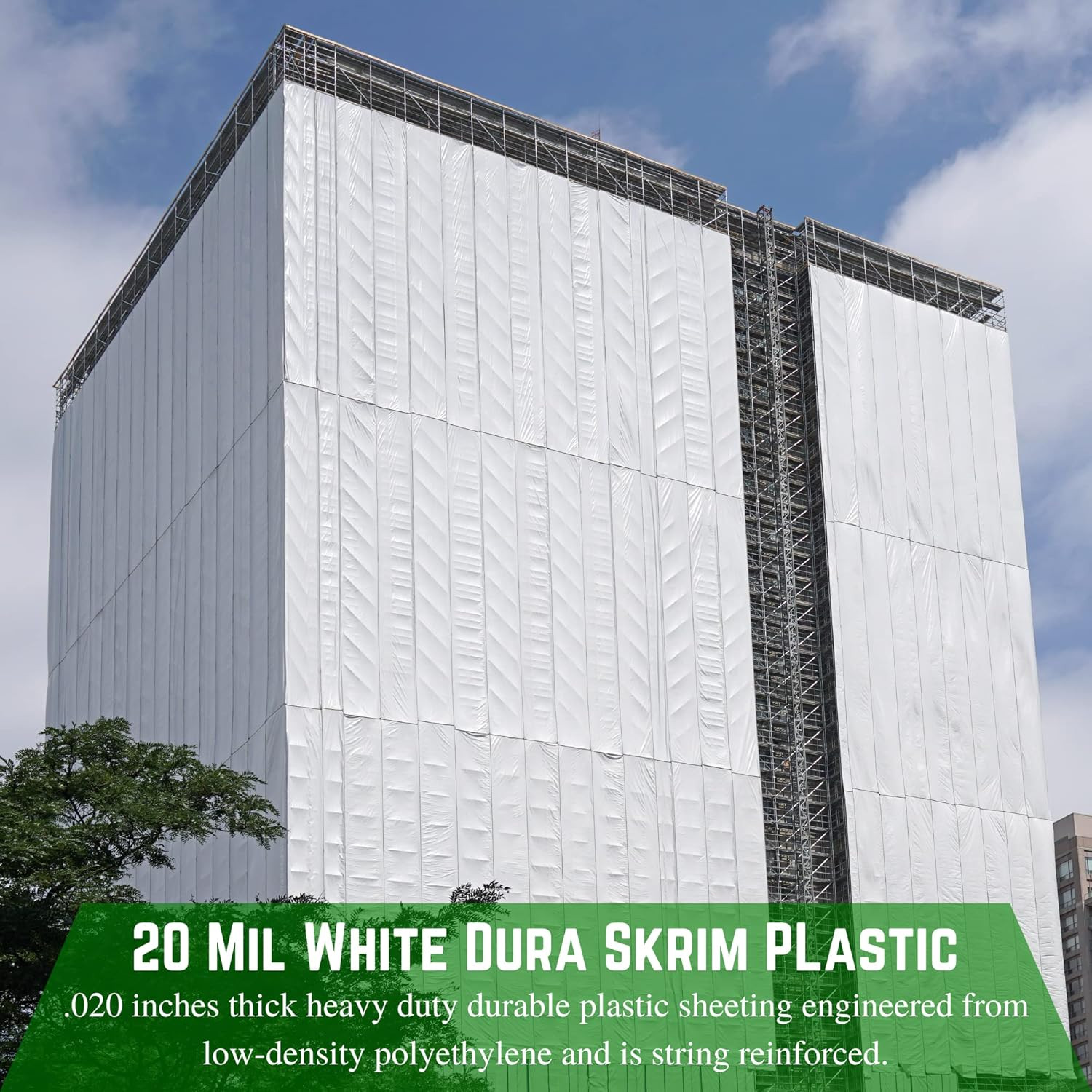 – Dura Skrim String Reinforced White Plastic Sheeting – 20 Mil – (6′ X 10′) – Ex