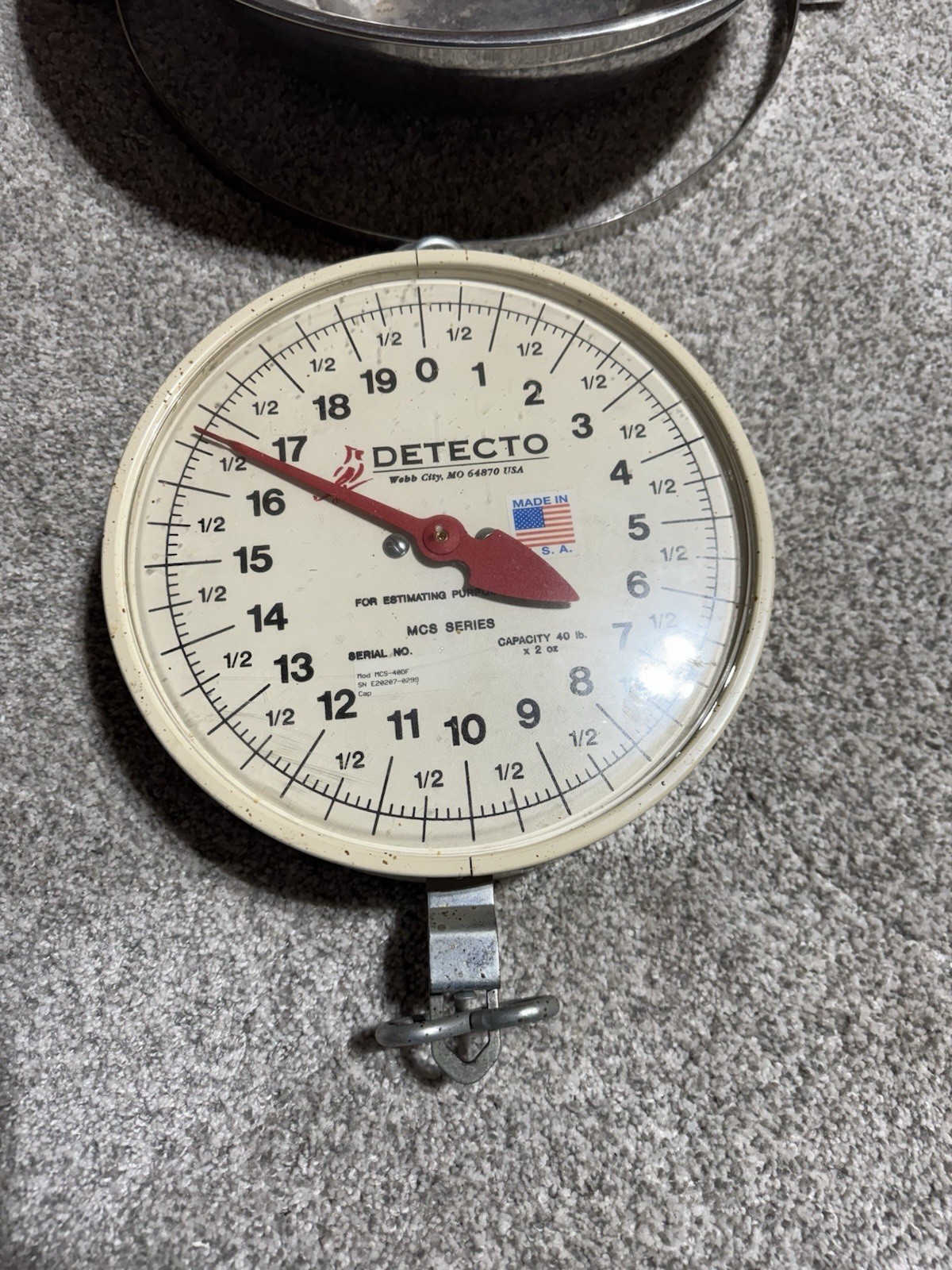 Detecto, MCS-40df Hanging Dial Scale with Fish Pan, 40 lb x 2 oz