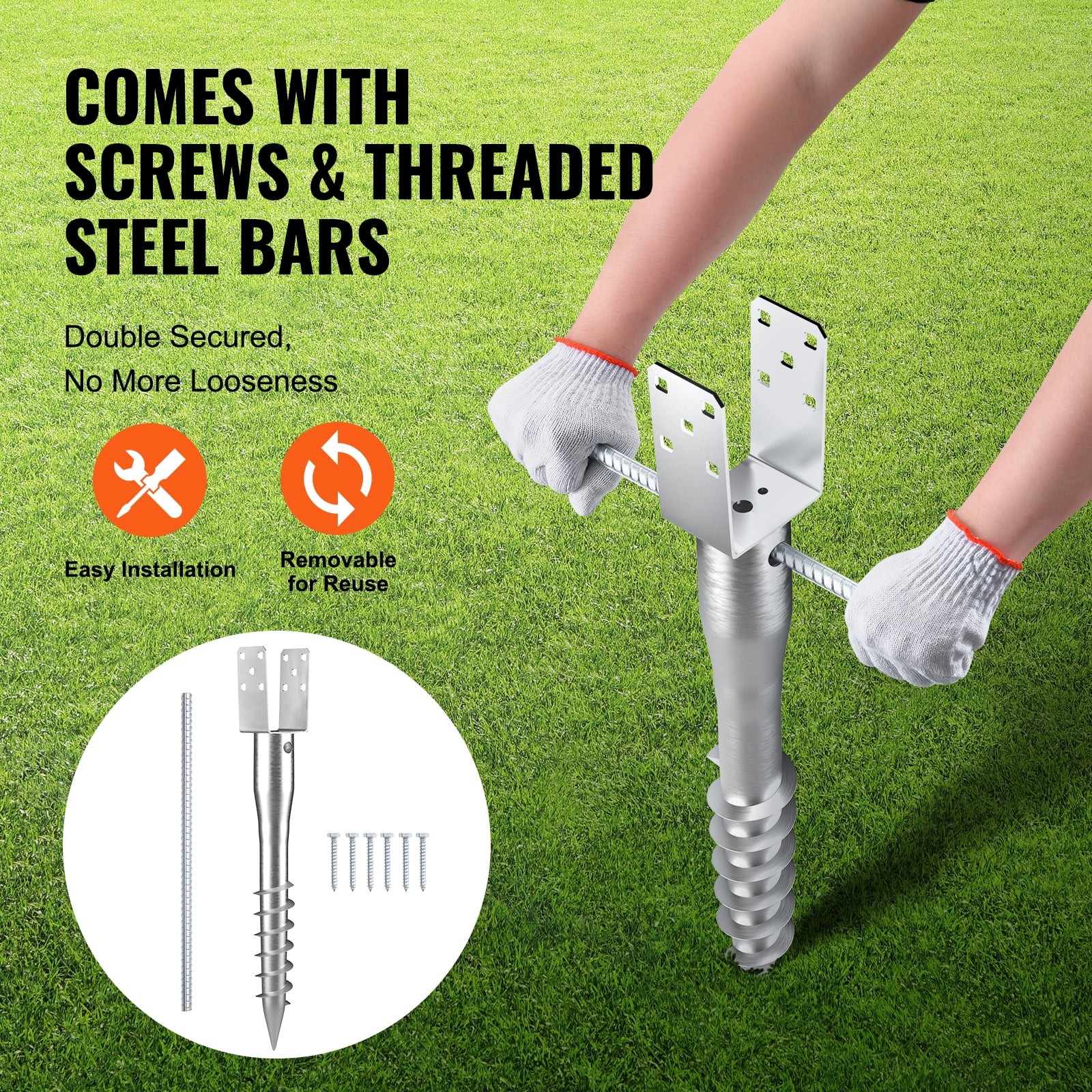 1 Pack 3.94 x 2.76 x 27.56 in No Dig Ground Anchor DIY Screw in Post Stake
