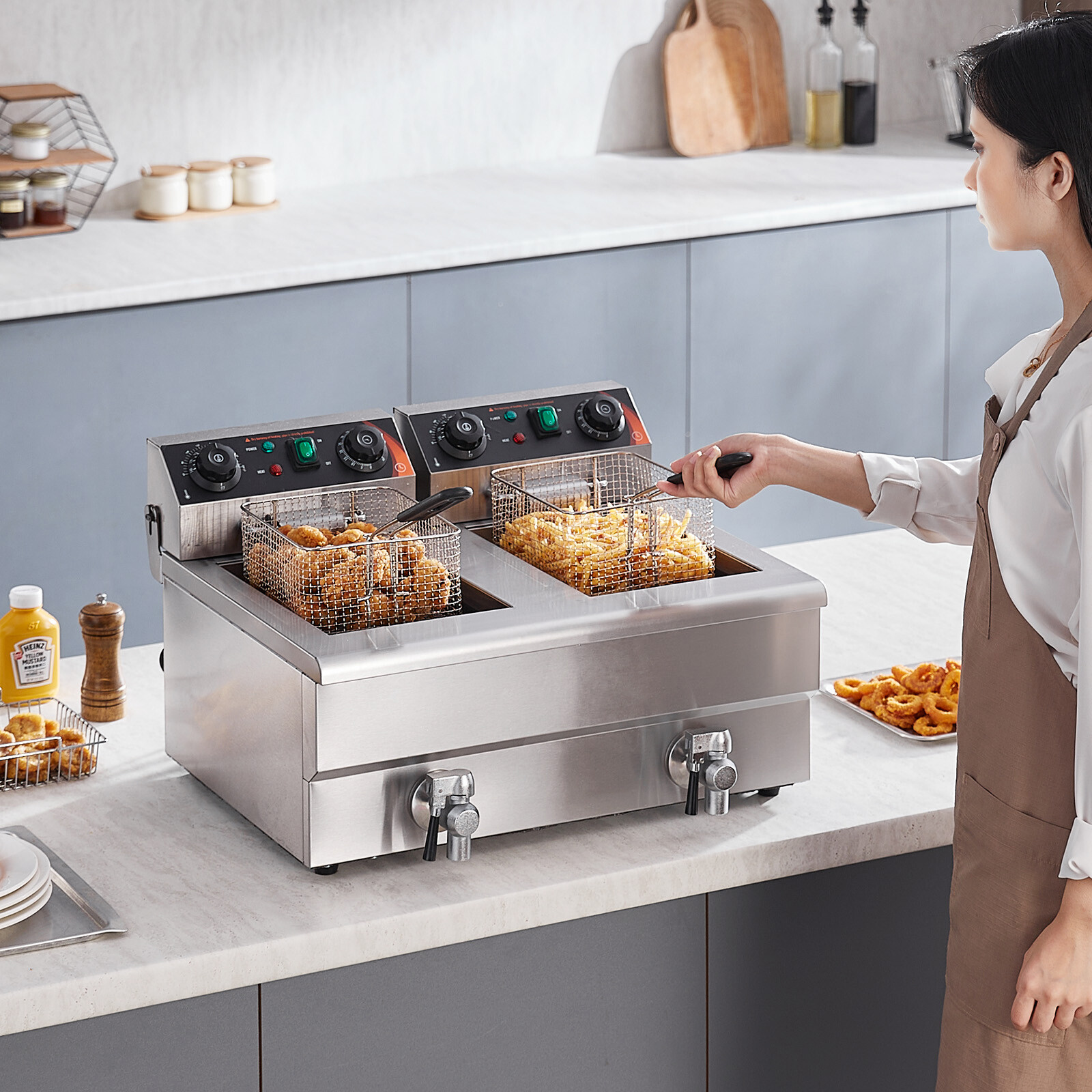 VEVOR 22L Electric Deep Fryer Dual Tank Commercial XL Fry Basket 3000 W