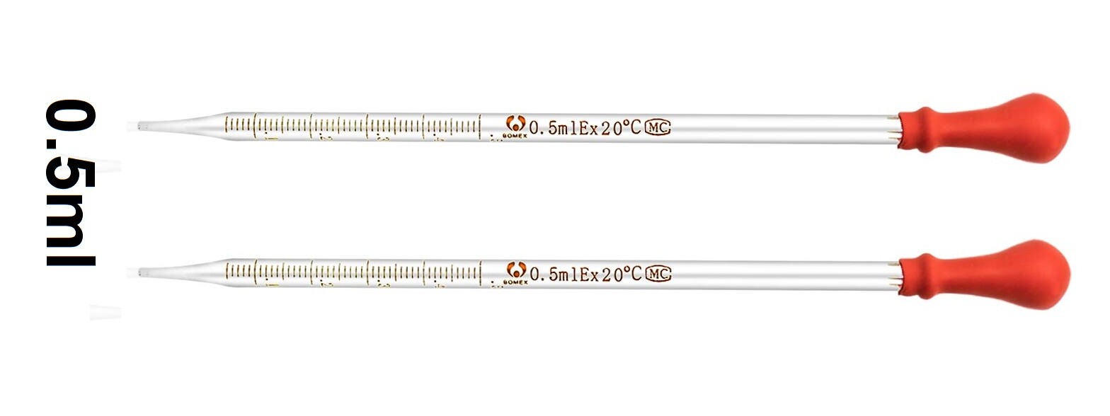 2Pk 0.5ml Glass Graduated Dropper Pipettes Lab Dropper with Red Rubber Cap&Scale