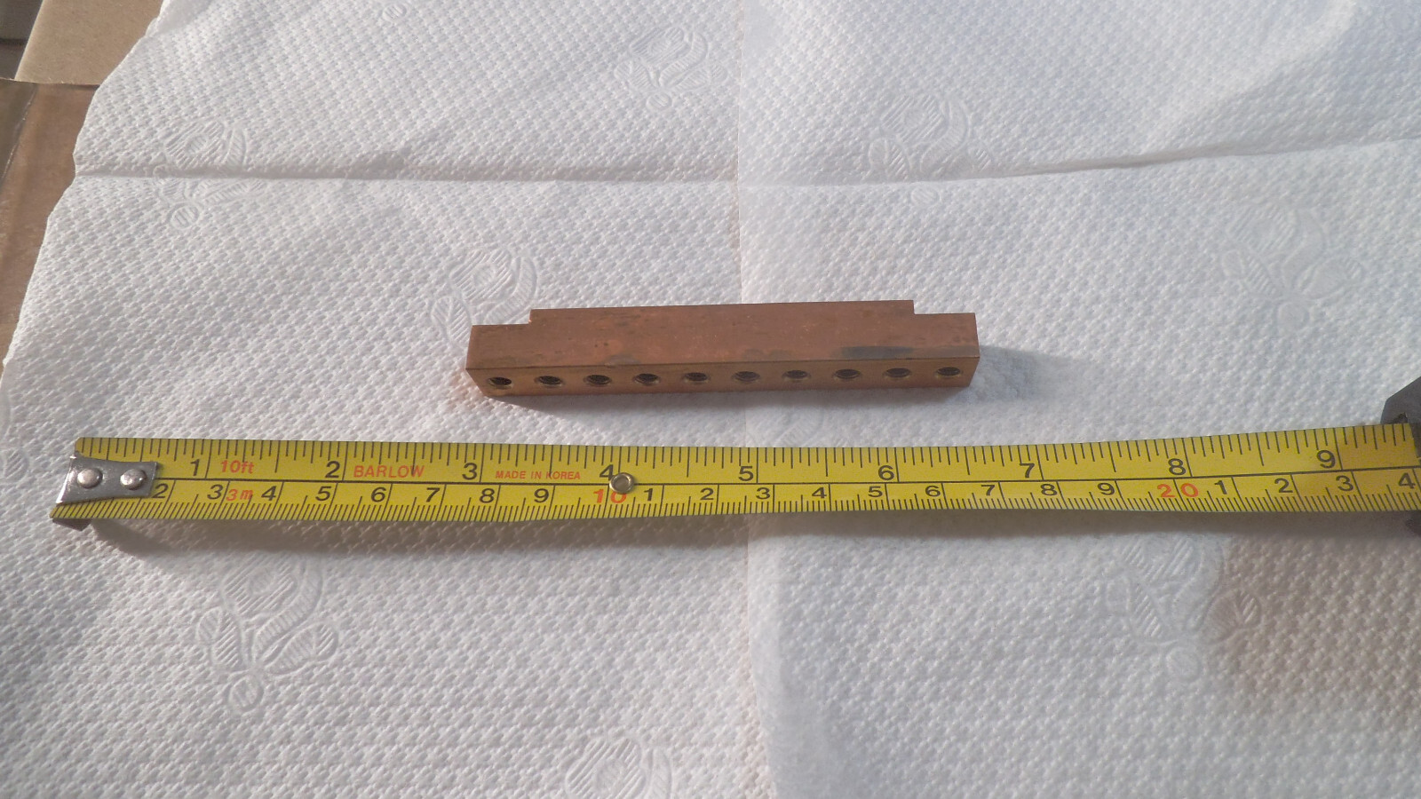 Copper grounding bar, 8 position, 3-3/4″ x 1/2″ x 1/2″ x 10-32 threads