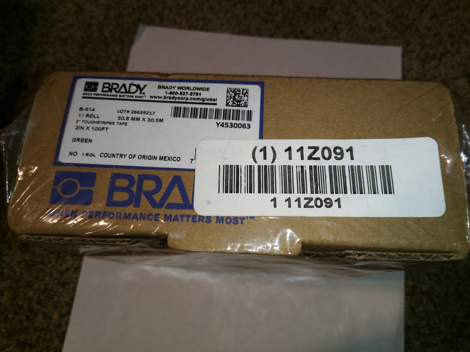 NEW GENUINE BRADY B-514 GREEN 2″ X 100FT TOUGHSTRIP TAPE 50.8MM X 30.5M, 11Z091