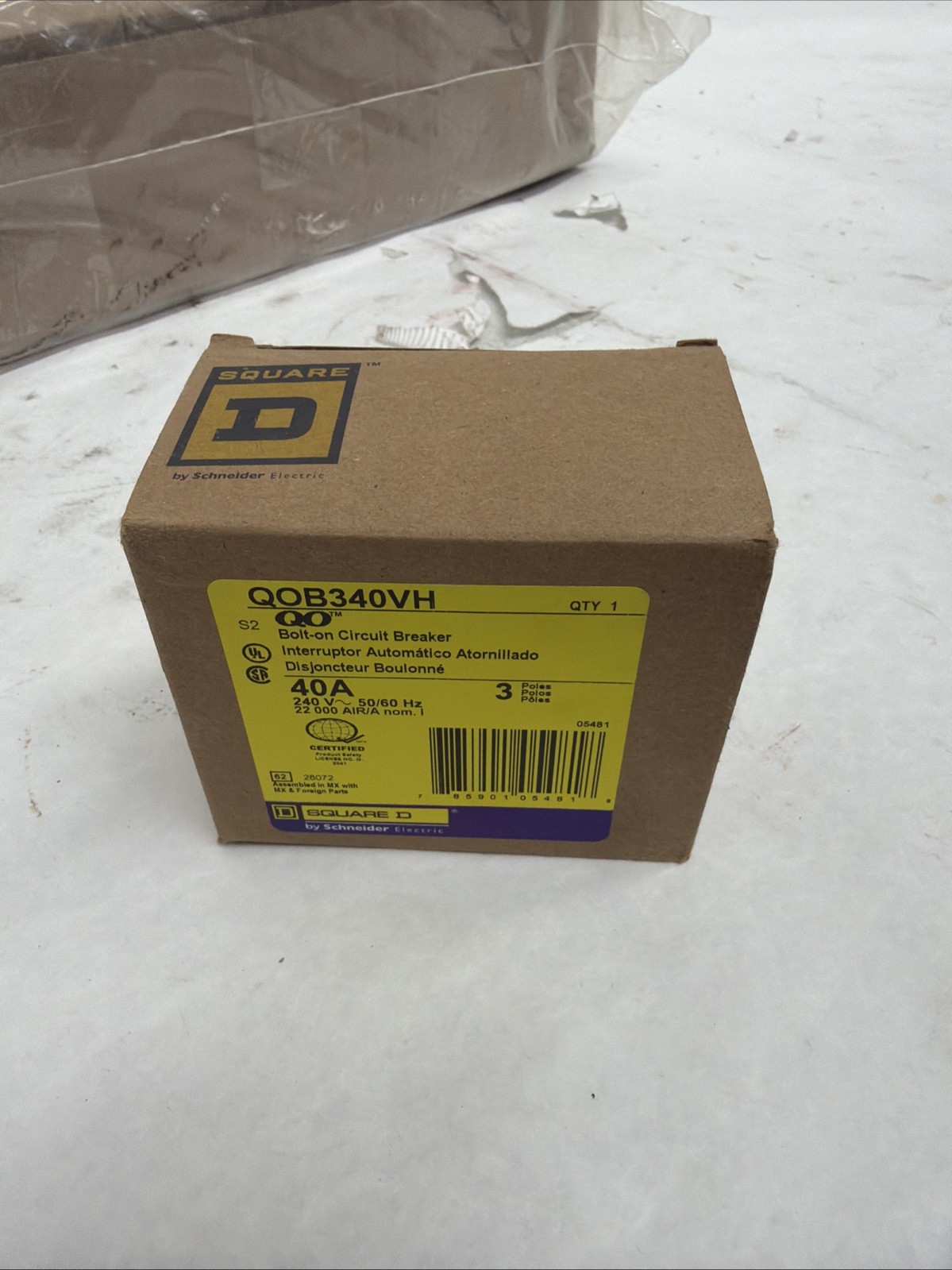 Square D QOB340VH 40A 240V 3-Pole Bolt-On AC Circuit Breaker On/Off