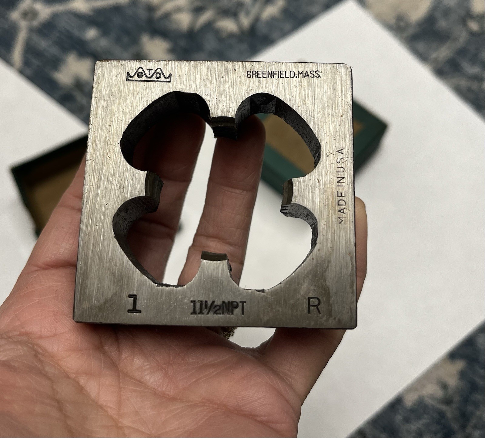 VINTAGE GREENFIELD 1″-11 1/2 NPT SQUARE PIPE DIE MADE IN USA Carbon Steel