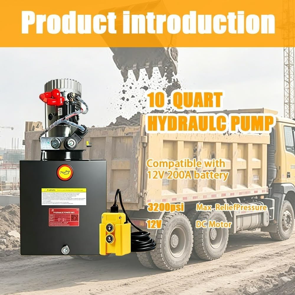 Hydraulic Pump 10 Quart Single Acting Hydraulic Power Unit 12V DC