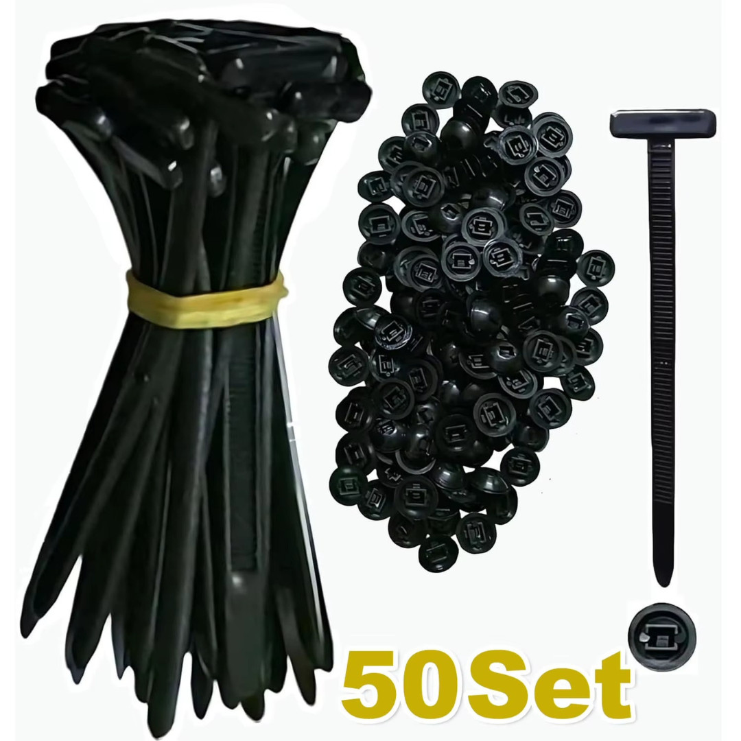 100 PCS Nylon Universal Cable Tie Buckle+Heavy Duty Self-Locking Zip Ties Holder