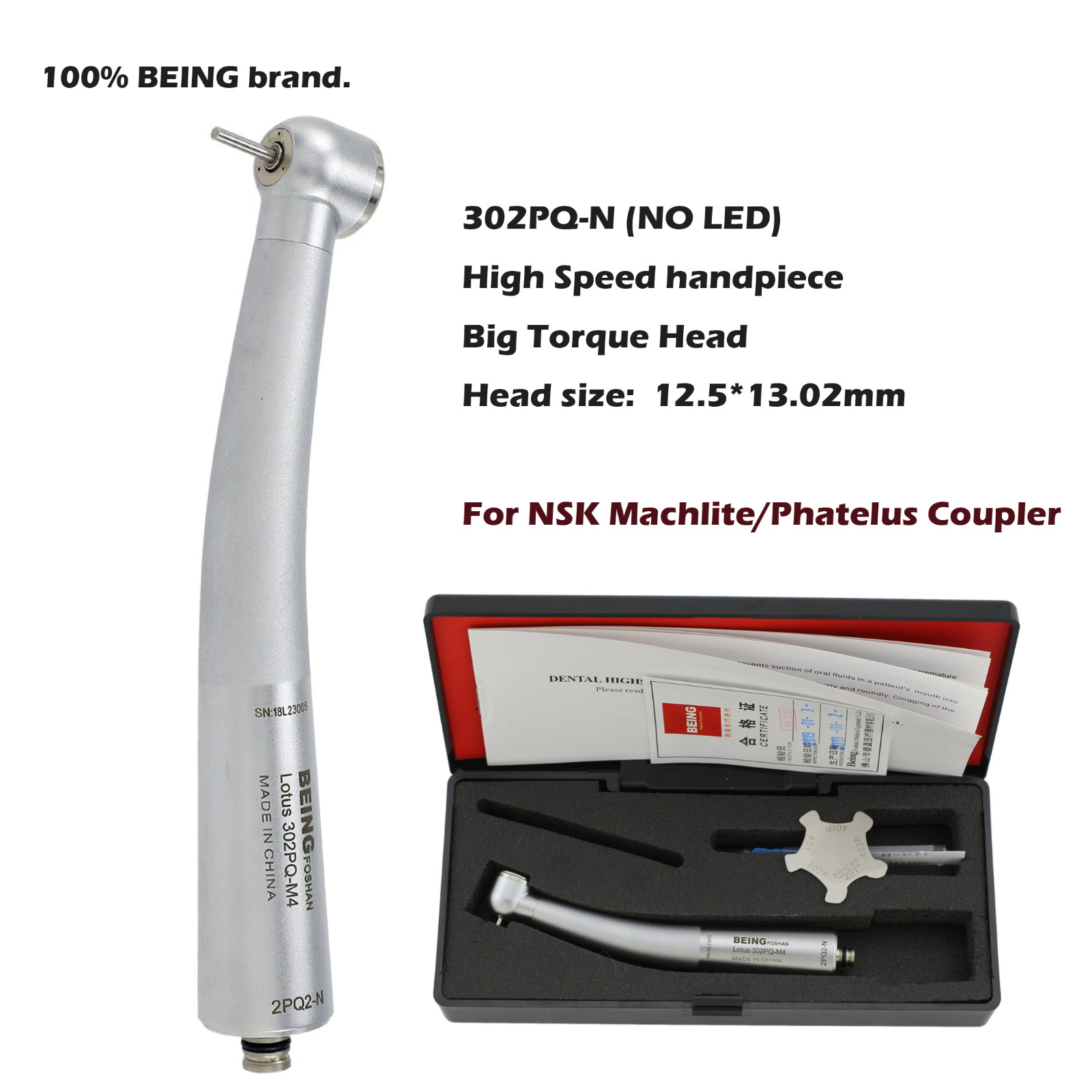 BEING Dental High Speed Handpiece Fiber Optic LED NSK Machlite Coupler 4 6 Hole