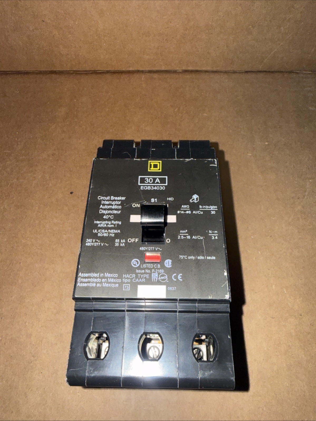 Square D EGB34030 30A 3P Bolt-On 480/277V Circuit Breaker 35kA@480/277V