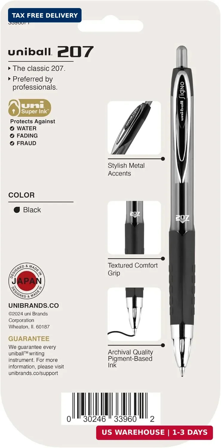 uni-ball® 207™ Retractable Fraud Prevention Gel Pens, Medium Point, 0.7 mm, Blac