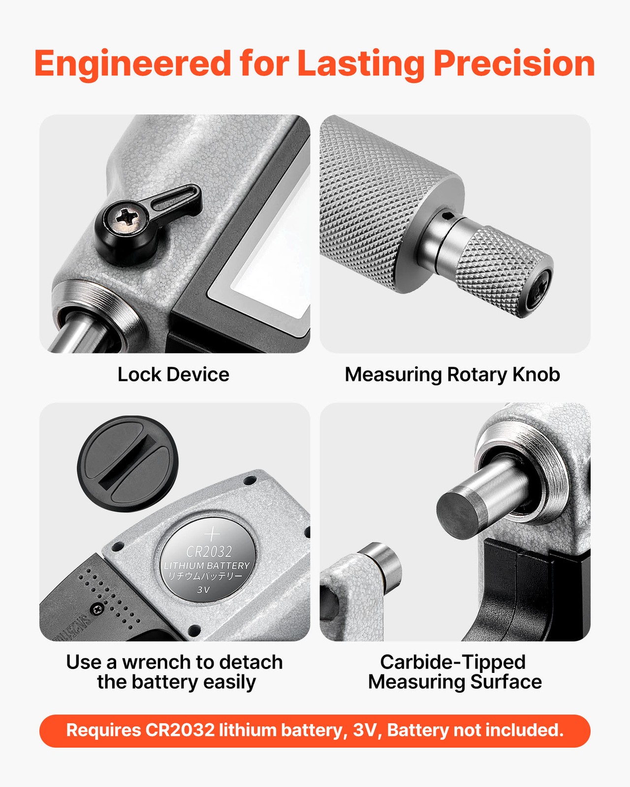 VEVOR Digital Outside Micrometer 0-1in Range 0.00005in Resolution LCD Screen