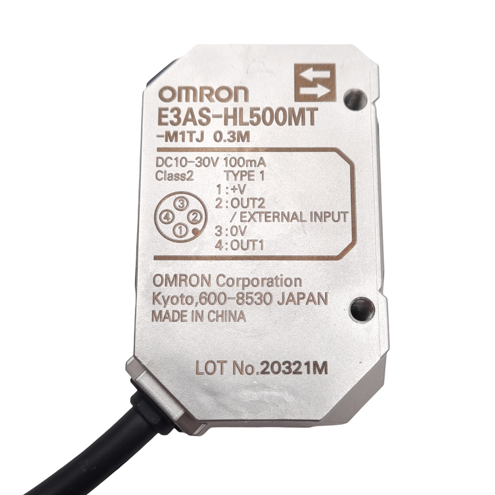 Omron E3AS-HL500MT-M1TJ Photoelectric Sensor, 35-500mm, M12 4-Pin Male, 10-30VDC