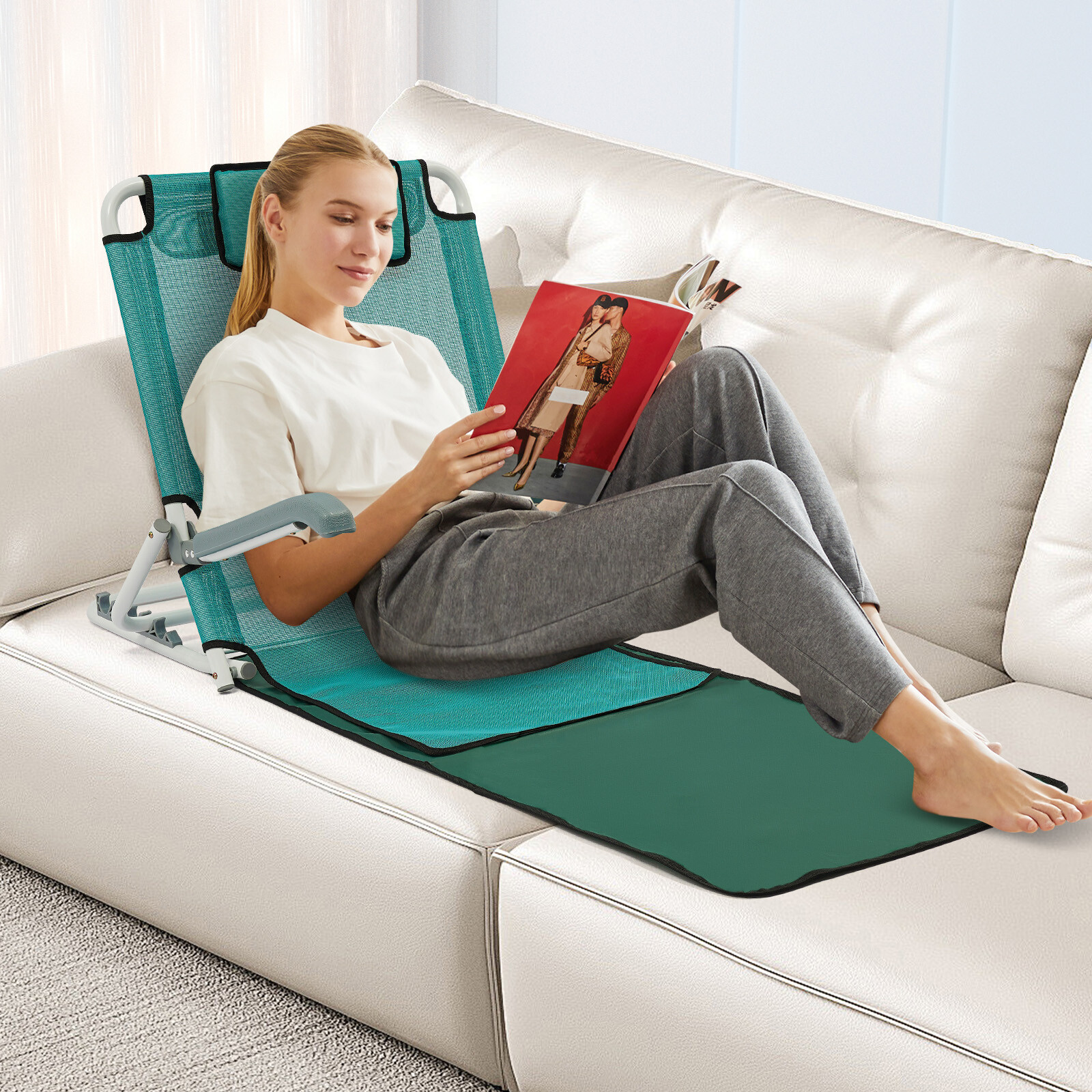 Foldable Adjustable Bed Backrest Support Sit-up Back Rest Bed Chair 198.42 lbs