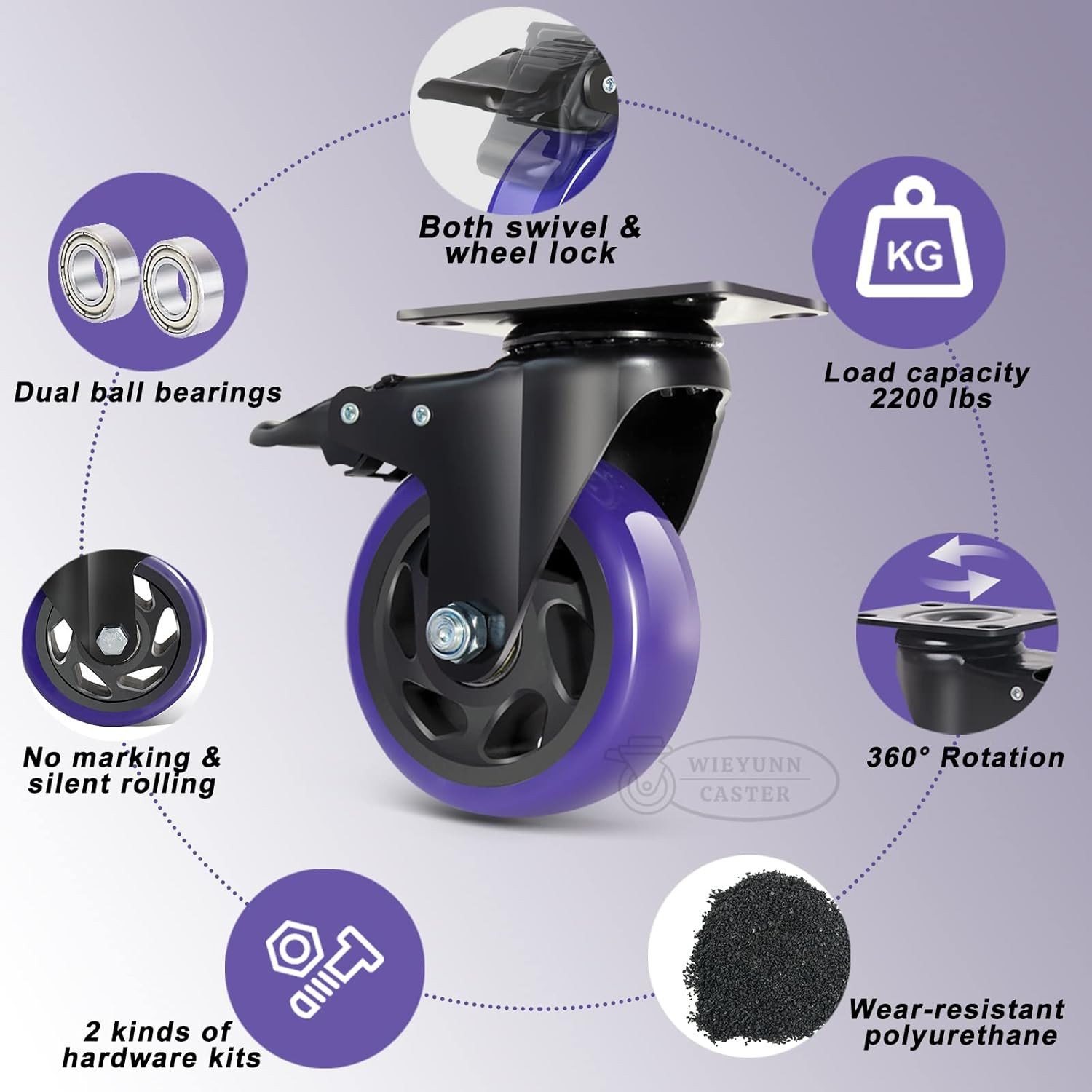 5 Inch Caster Wheels With Brake Set Of 4 Heavy Duty 2200 lb Swivel Locking