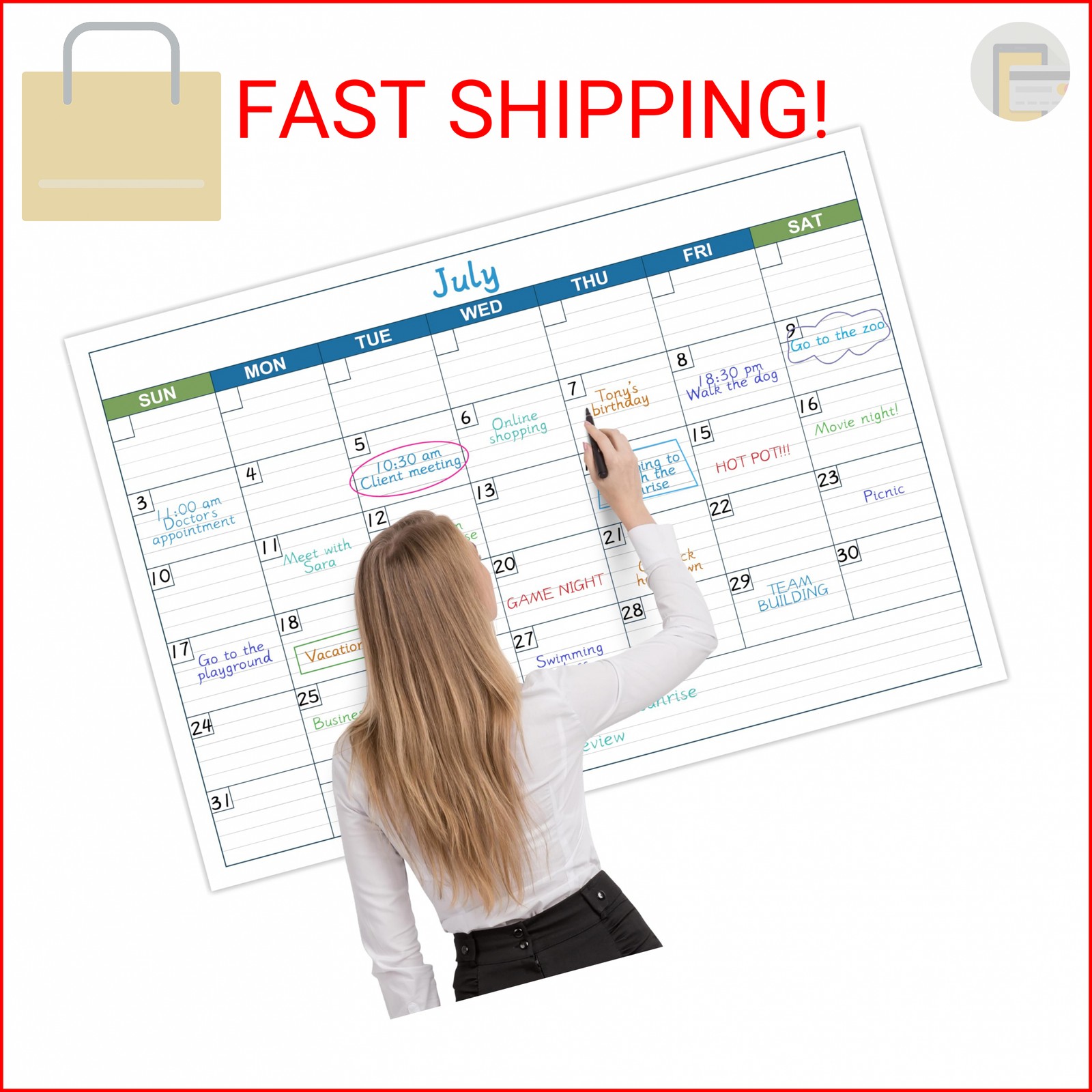 Large Dry Erase Calendar – Undated 1 Month Dry Erase Calendar for Wall, 40″ x 28