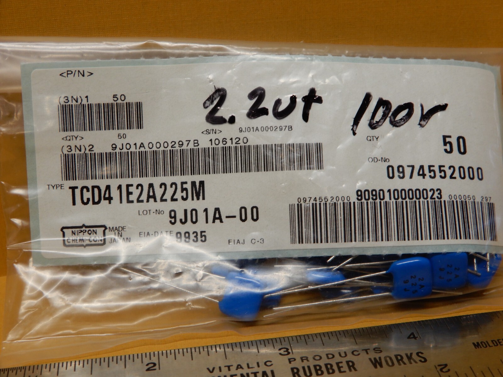 Nippon Chemicon TCD41E2A225M 2.2uf 100V Radial Lead Ceramic Capacitors Qty 50
