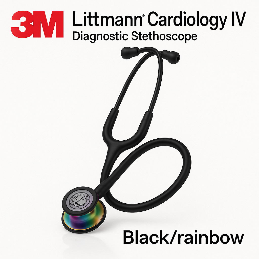 3M Littmann Cardiology IV Stethoscope, 6165, Rainbow-Finish Chestpiece Black 27″