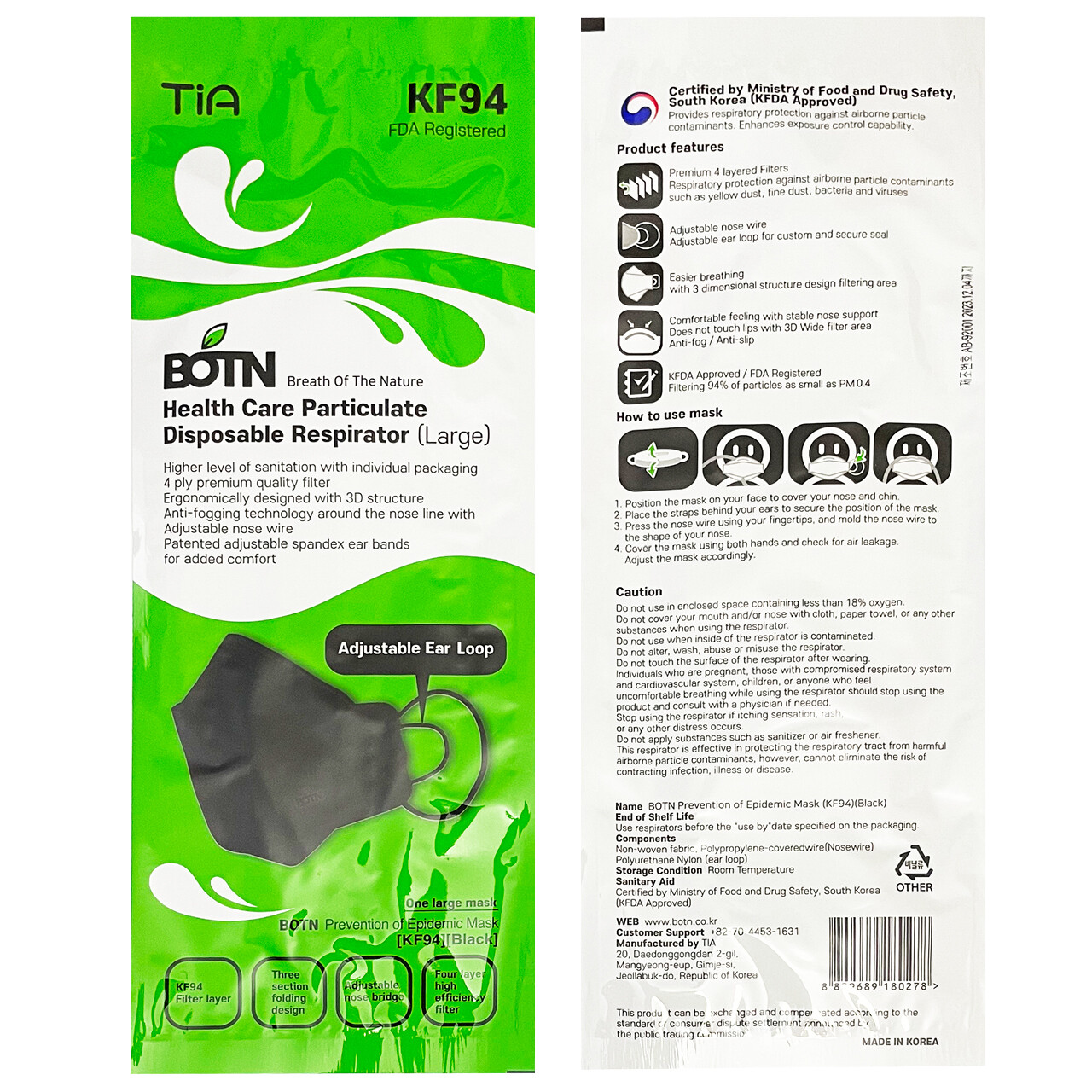 10~100 Pack KF94 BLACK Protective Face Mask Adult Made in Korea KFDA Approved