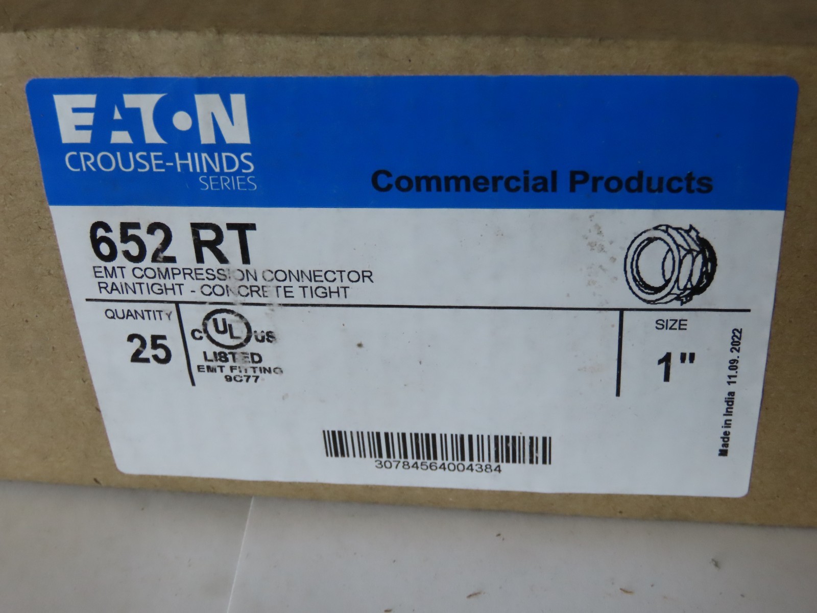 EATON EMT COMPRESSION CONNECTOR 1″ BOX OF 25 652 RT