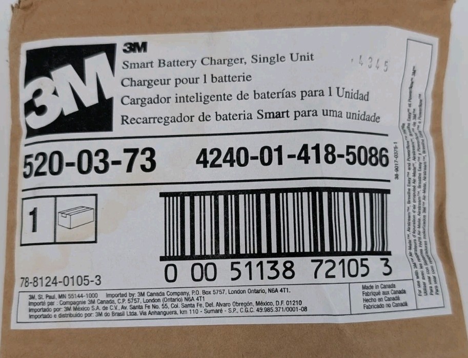 3M Smart Battery Charger Respiratory Protection 520-03-73 Single Unit