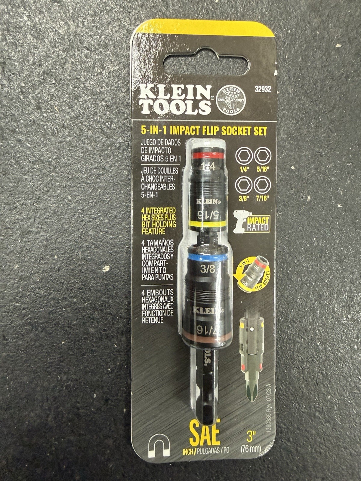 Klein Tools 32932 5-in-1 SAE Impact Socket Set, 2 Flip Sockets with One Size