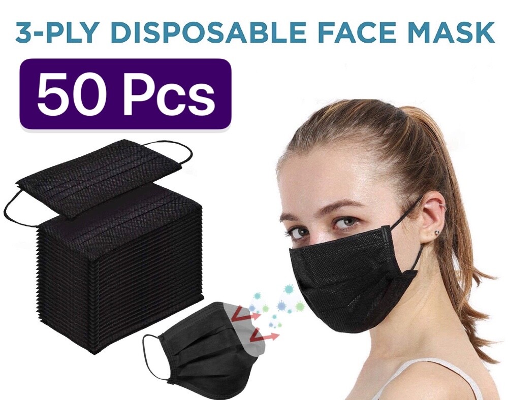 100/50 PCS Black/Blu Face Mask Mouth & Nose Protector Respirator Masks US Seller