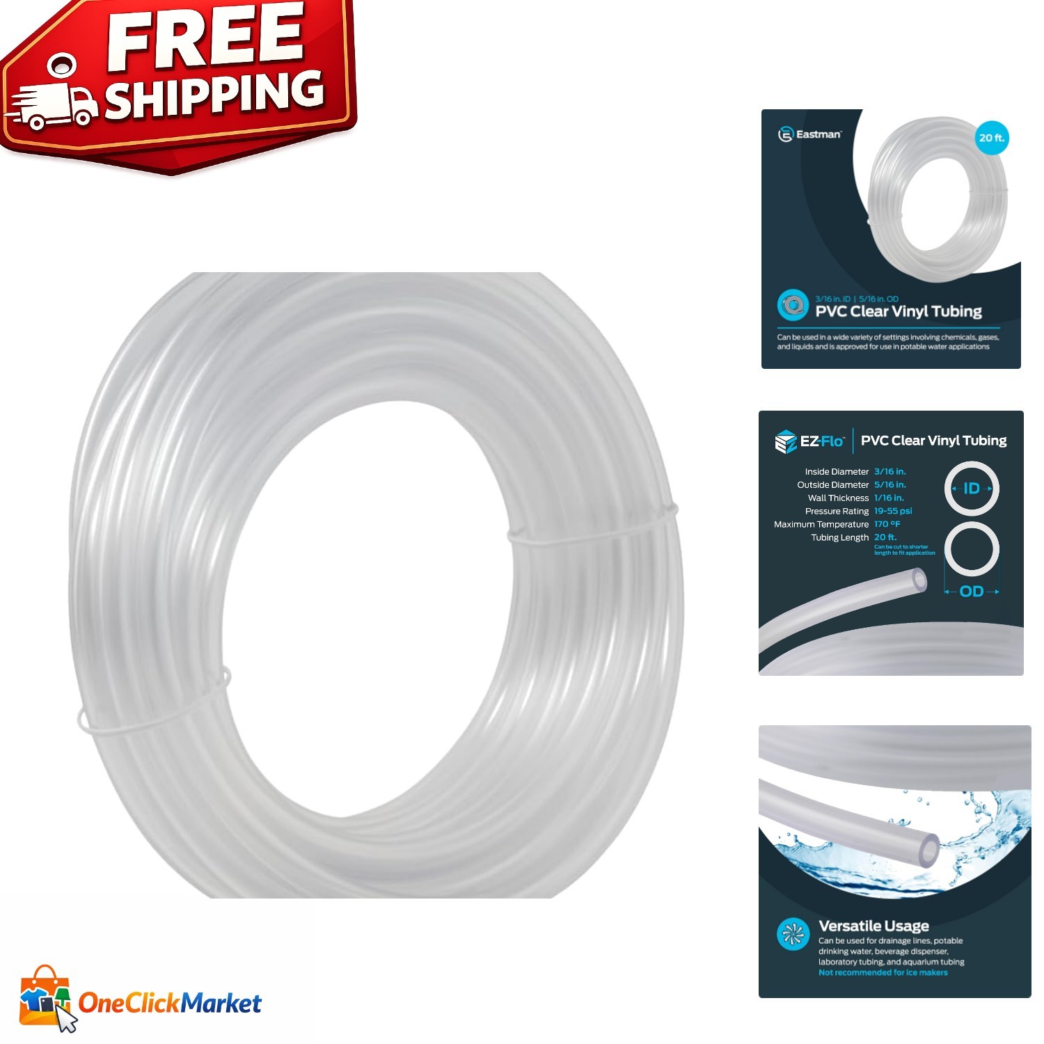 High-Pressure PVC Clear Vinyl Tubing 20ft – 3/16″ ID x 5/16″ OD | Lab & Home Use