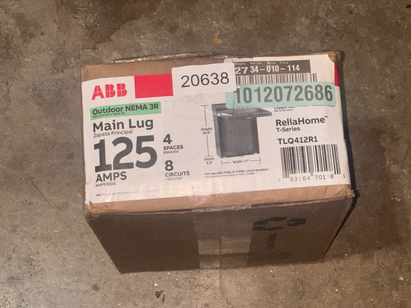 ABB 125A 4 Space 8 Circuit Outdoor Main Lug Panel TLQ412R1 (OB)