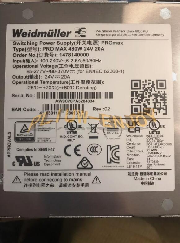 1PC New Weidmüller 1478140000 PRO MAX 480W 24V 20A Power Supply
