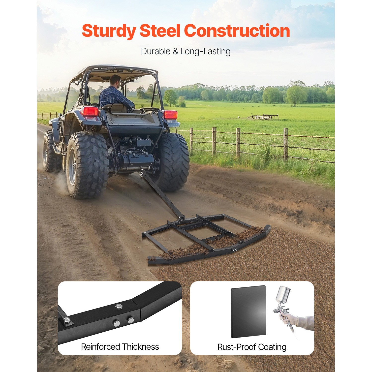 Drag Harrow 66″ Width Tow Behind Drag Harrow Steel Gravel Grader ATV UTV