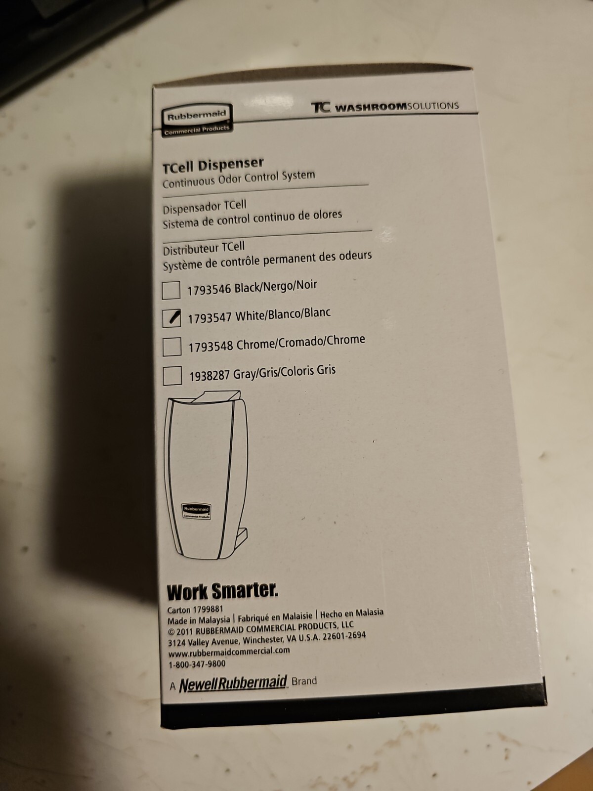(4 PK) Rubbermaid 1799881, TCell Odor Control System White Dispenser, 1793547