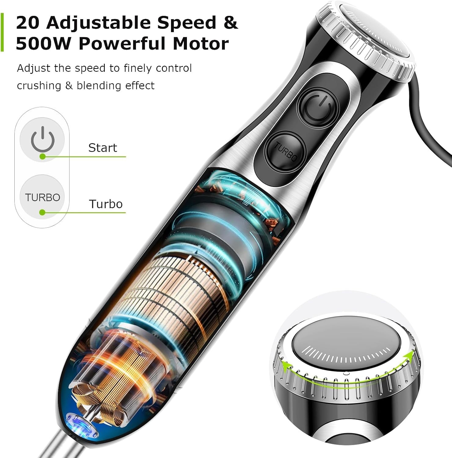 4-in-1 Immersion Blender with Food Processor 20 Speeds