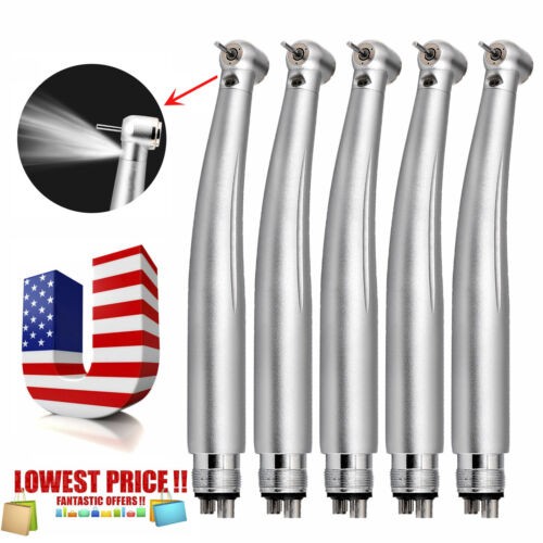 5Pcs E-generator LED Fiber Optic Dental High Speed Handpiece 4Hole 3 Water Spray