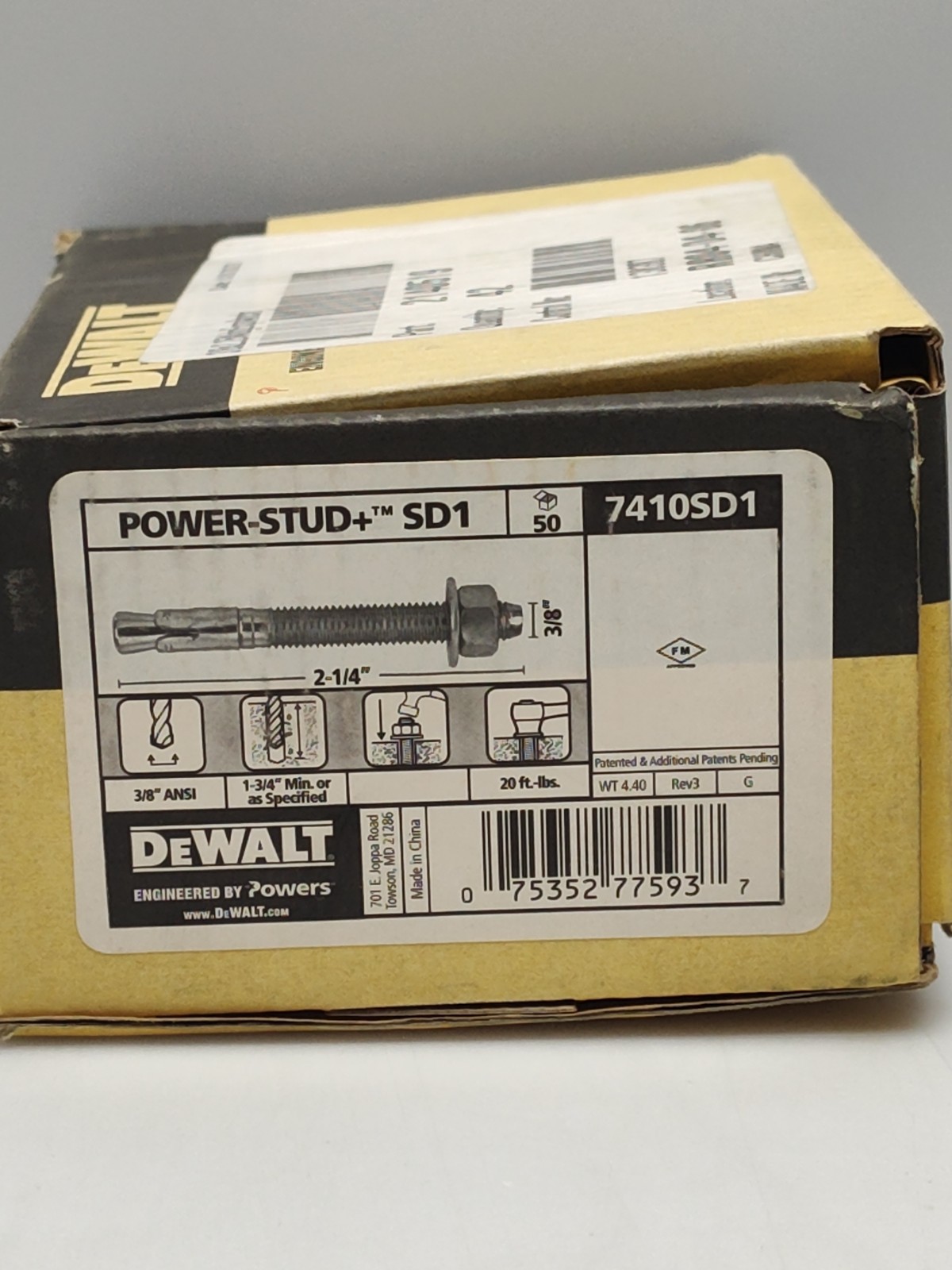 Qty 50 – 3/8″ x 2-1/4″ Dewalt Power-Stud+ SD1 Concrete Wedge Anchor