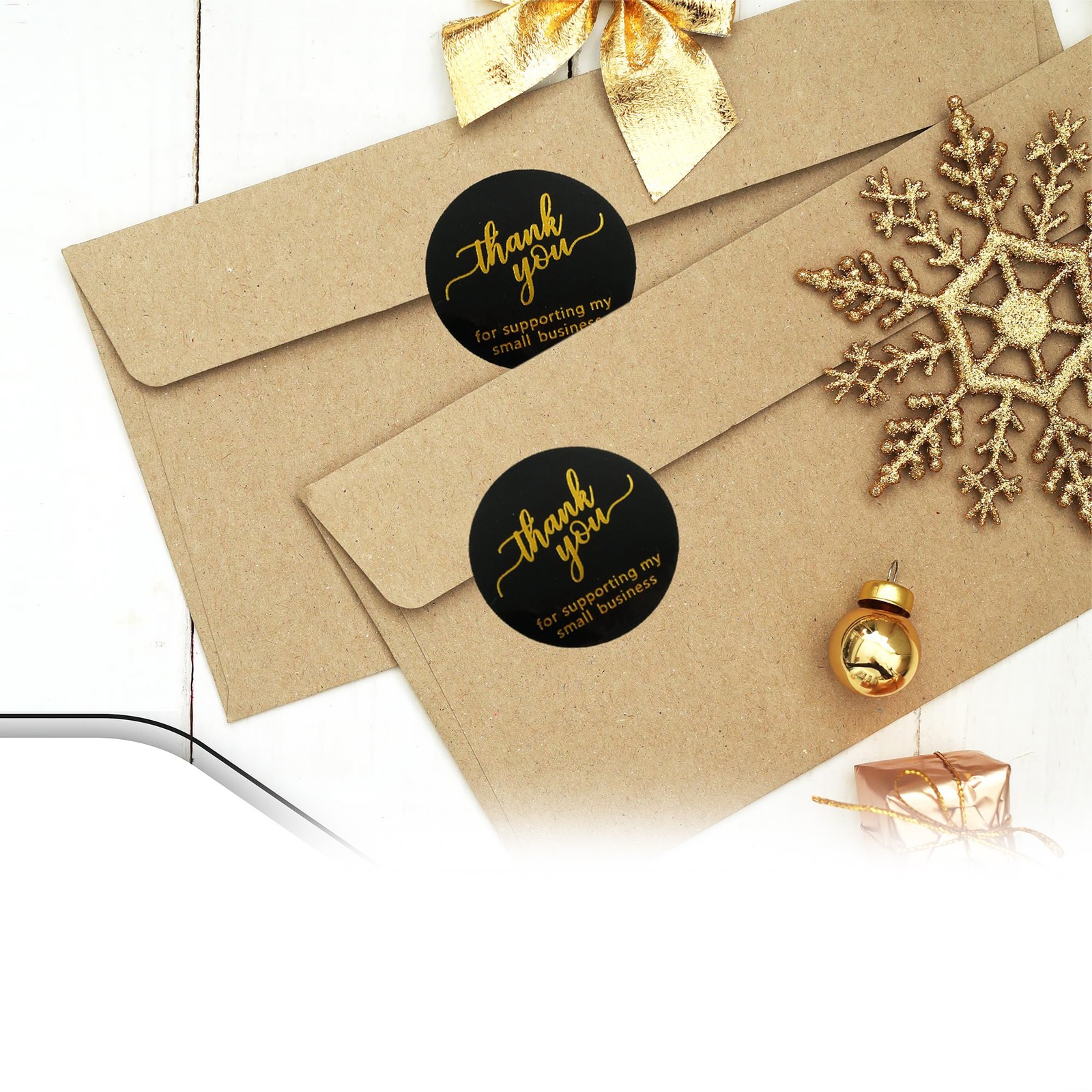 Thank You Labels for Gift Bags, 500 Gold Foil Stickers, 1.5 Inch, Black