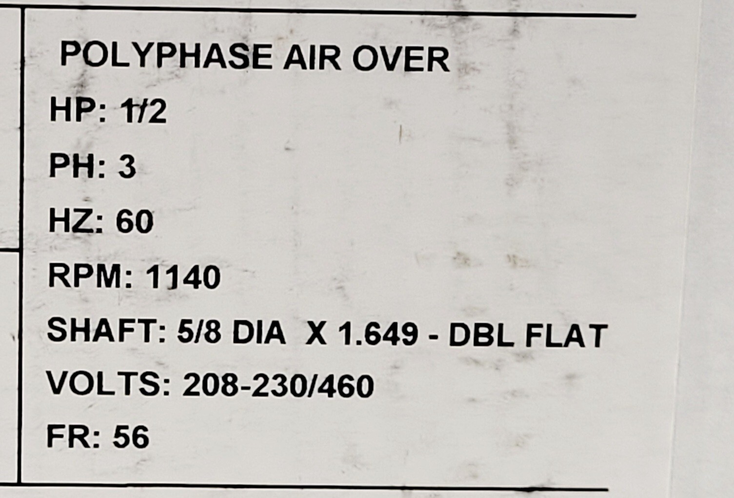 Hussmann 11096IN Electric Motor 1/2HP 230/460 60HZ 3PH 1140 RPM – P63RZACK-1170