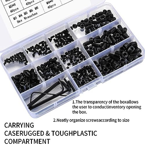 Set Screws Assortment Kit, 400 Pcs M3/M4/M5/M6/M8 Allen Head Hex Socket Grub Scr