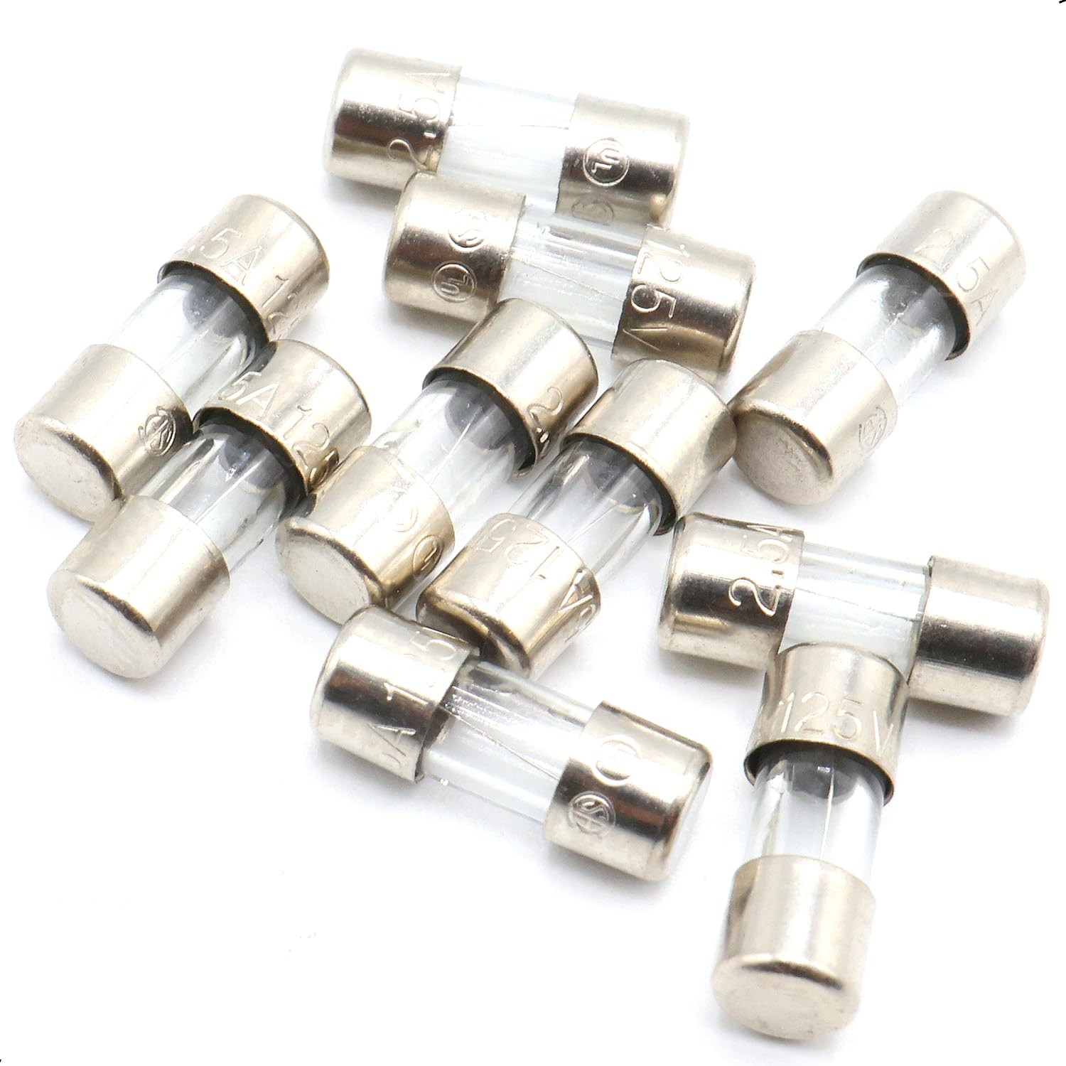 SIXQJZML 10 Pack F2.5AL Fast-Blow Mini Fuse 2.5A 2.5amp 125V Glass Fuses