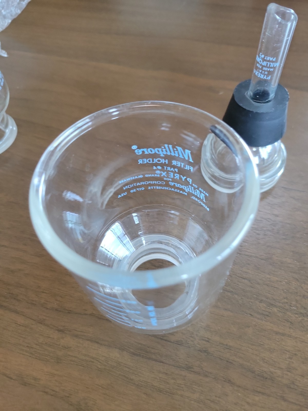 Millipore Pyrex #4 300mL Glass Funnel and PYREX Part #2 Funnel Filter
