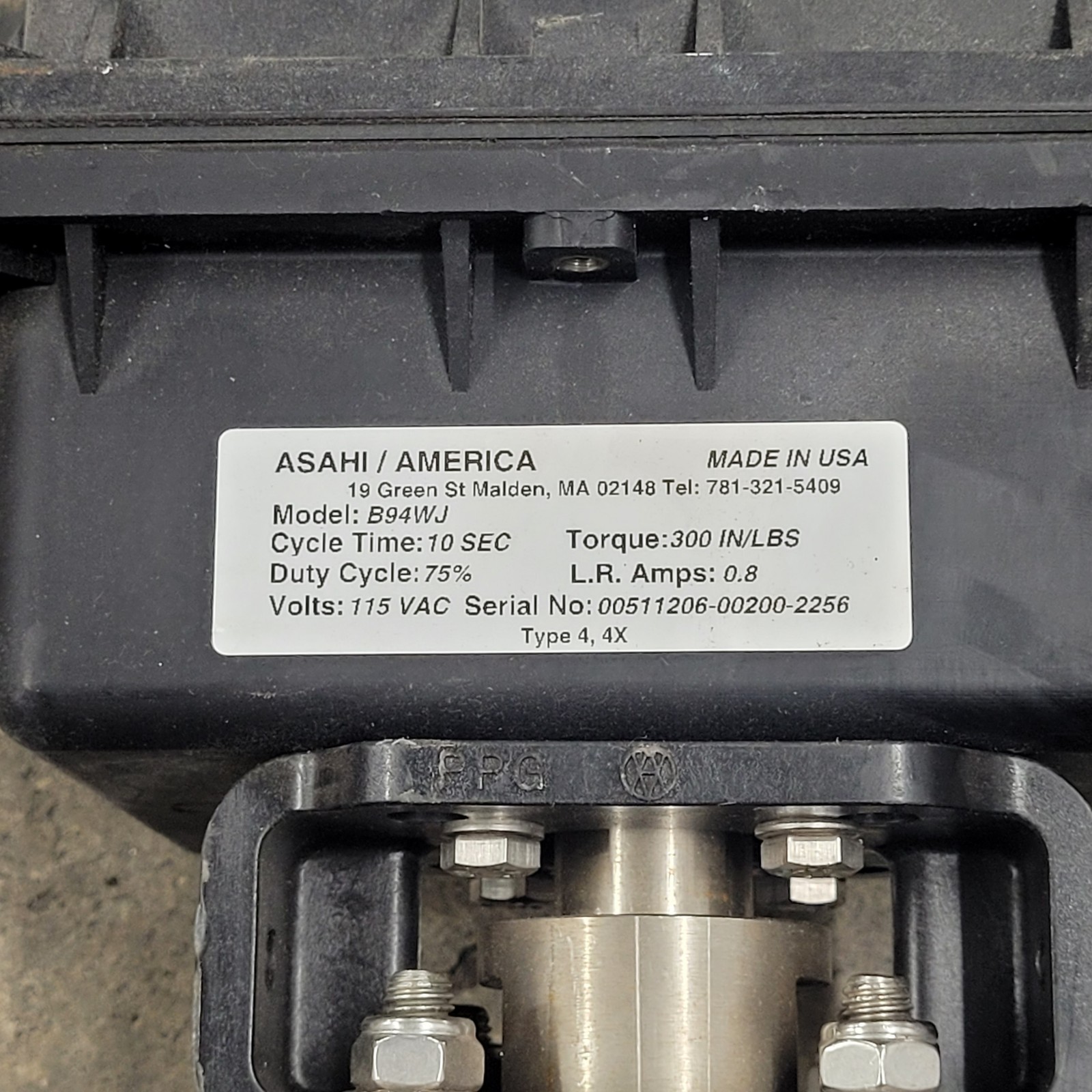 Asahi B94WJ Valve Actuator, 300In/Lbs, W/A10001100501000000 3″ Ball Valve – USED