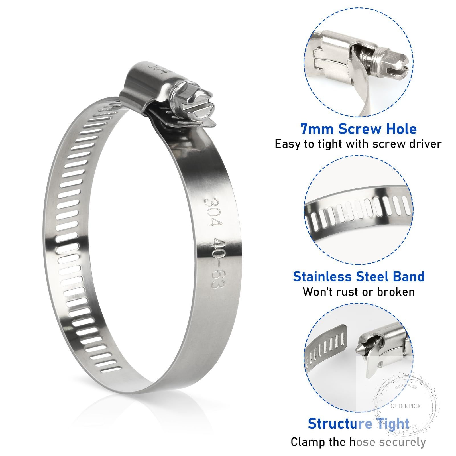 Hose Clamp 10 Pieces 2.5 Inch Stainless Steel Hose Clamps for 1 1/2 Inch to 2 1/