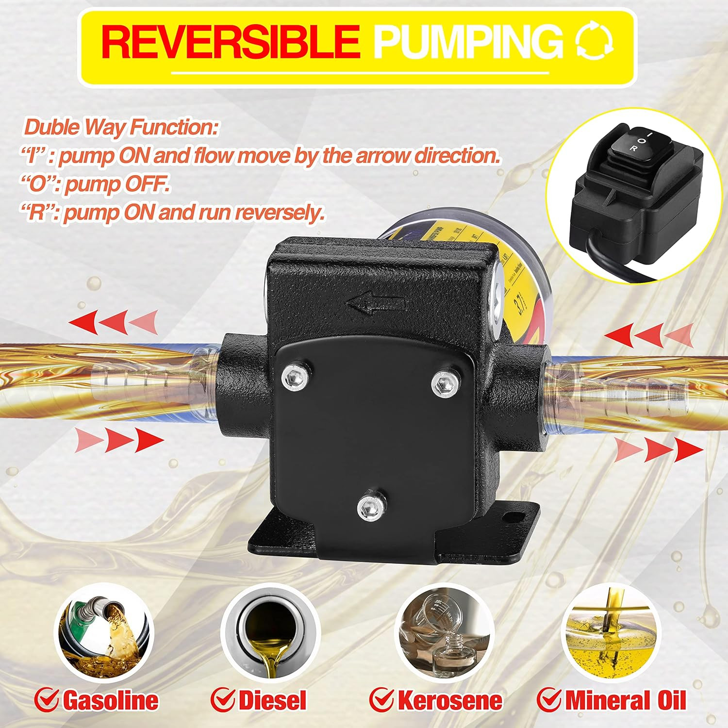 110V AC Self-Priming Gasoline Fuel Oil Transfer Pump with Reversible Pumping Swi