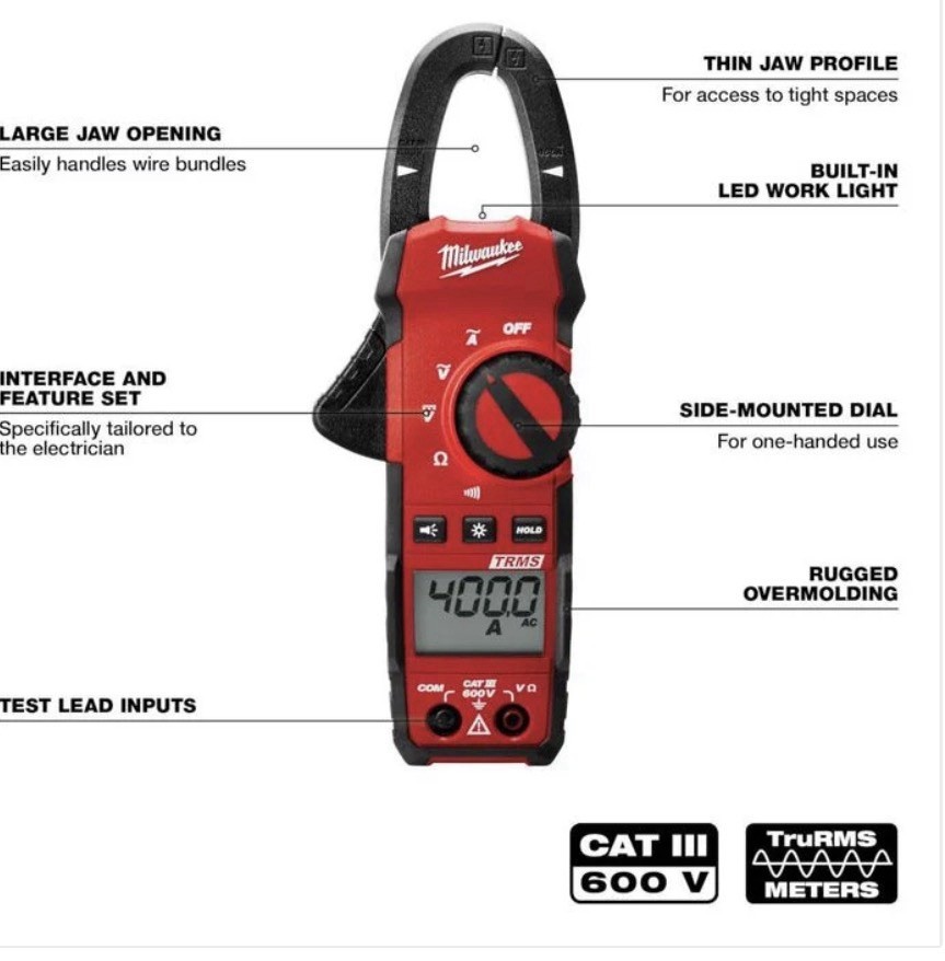 Milwaukee 2237-20 True RMS Clamp Meter – Works Great – Includes Test Leads