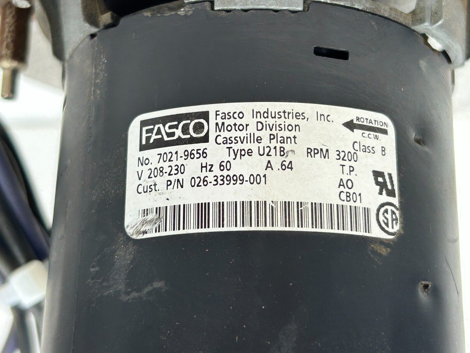 FASCO 7021-9656 Draft Inducer Blower Motor 026-33999-001 230 V used tested #L03
