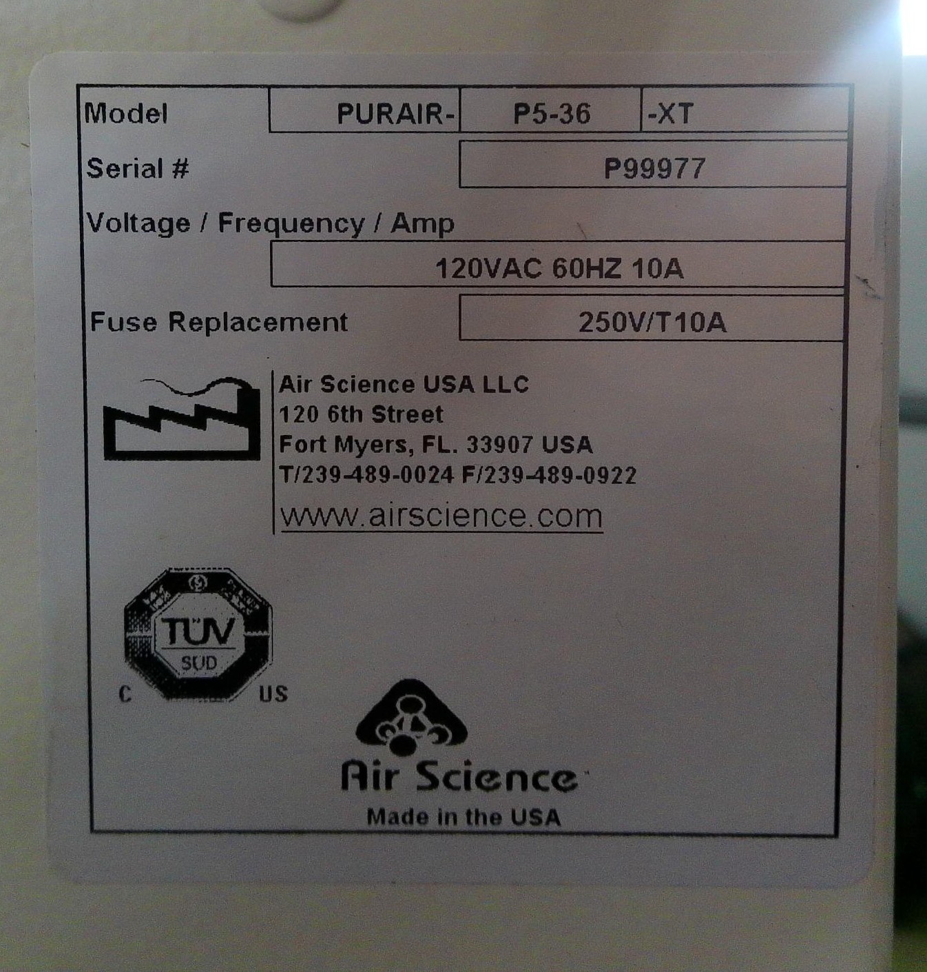 Air Science SafeSearch Purair P5-36-XT 36″ Ductless Fume Hood