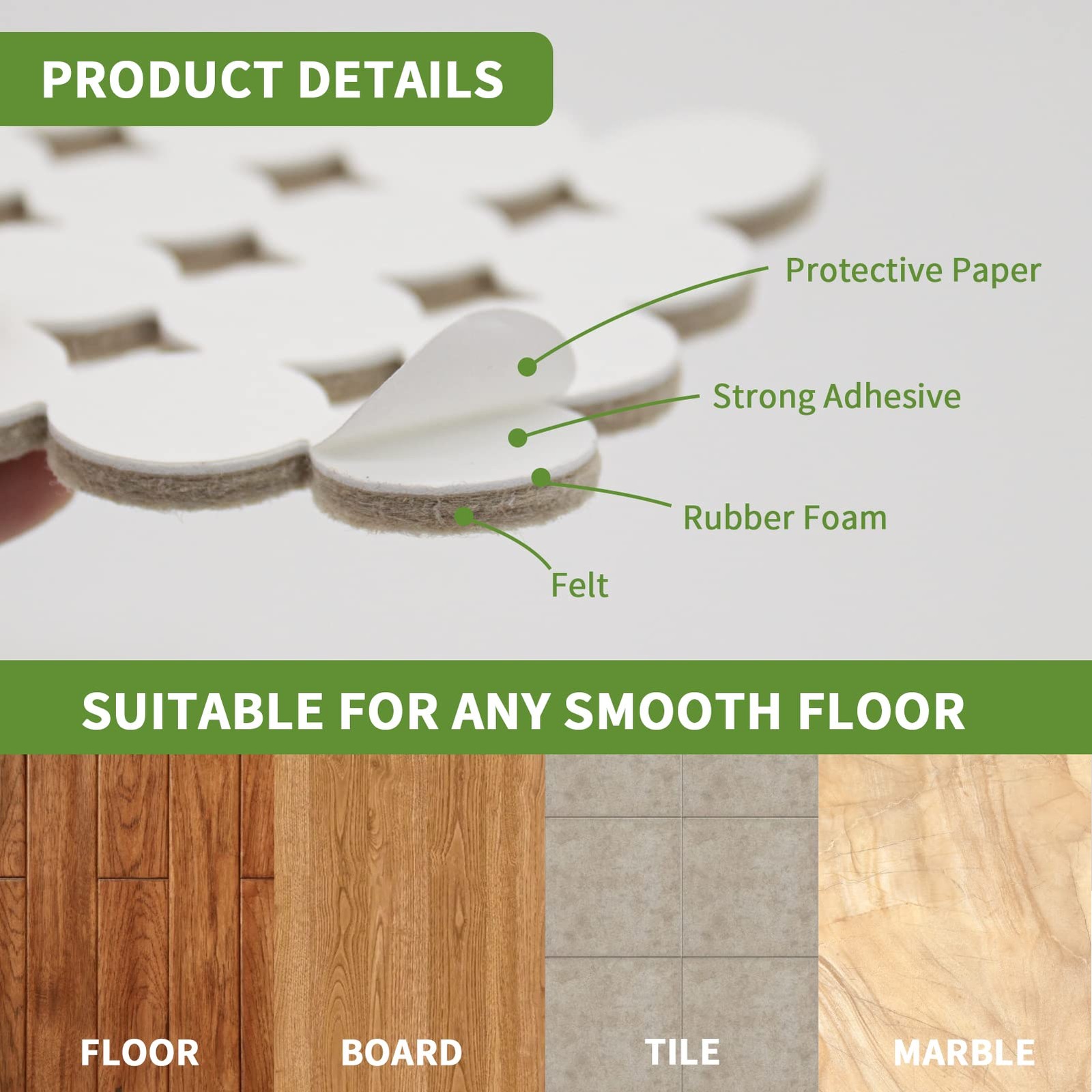 COVERCORNER Felt Furniture Pads for Hardwood 48PCS 1 inch Round Beige, Beige